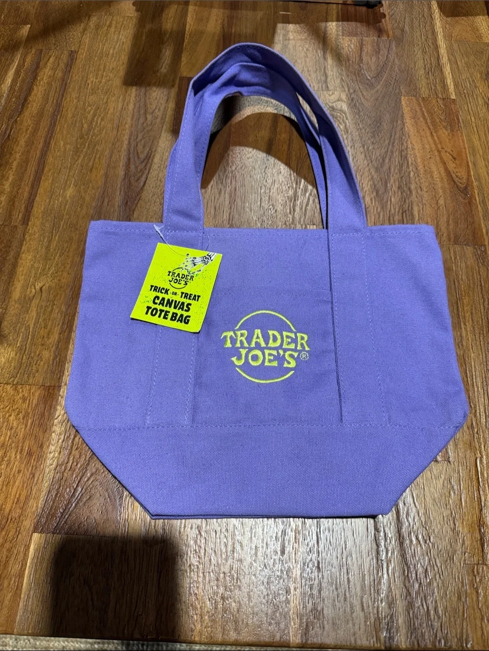 Trader Joe's Lavender Canvas Tote with Yellow Logo